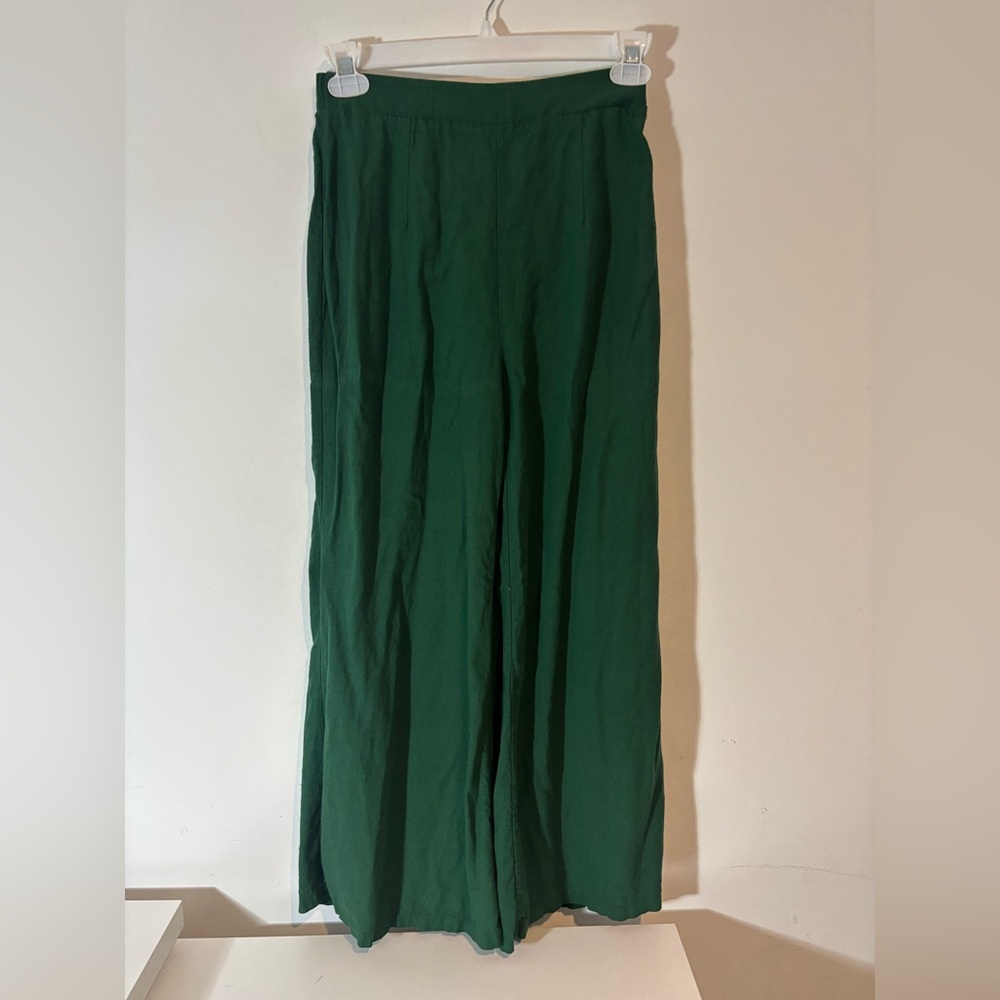 Princes Polly Women Size 12 Green Pull On Wide Leg Pants Business Casual Comfy